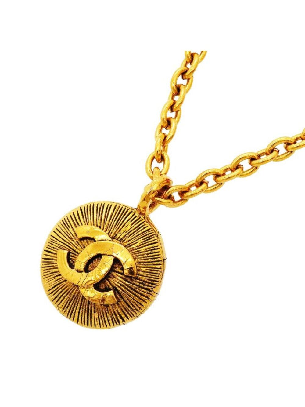 Chanel Necklace Vintage CC Logo Round Circle Gold Plated